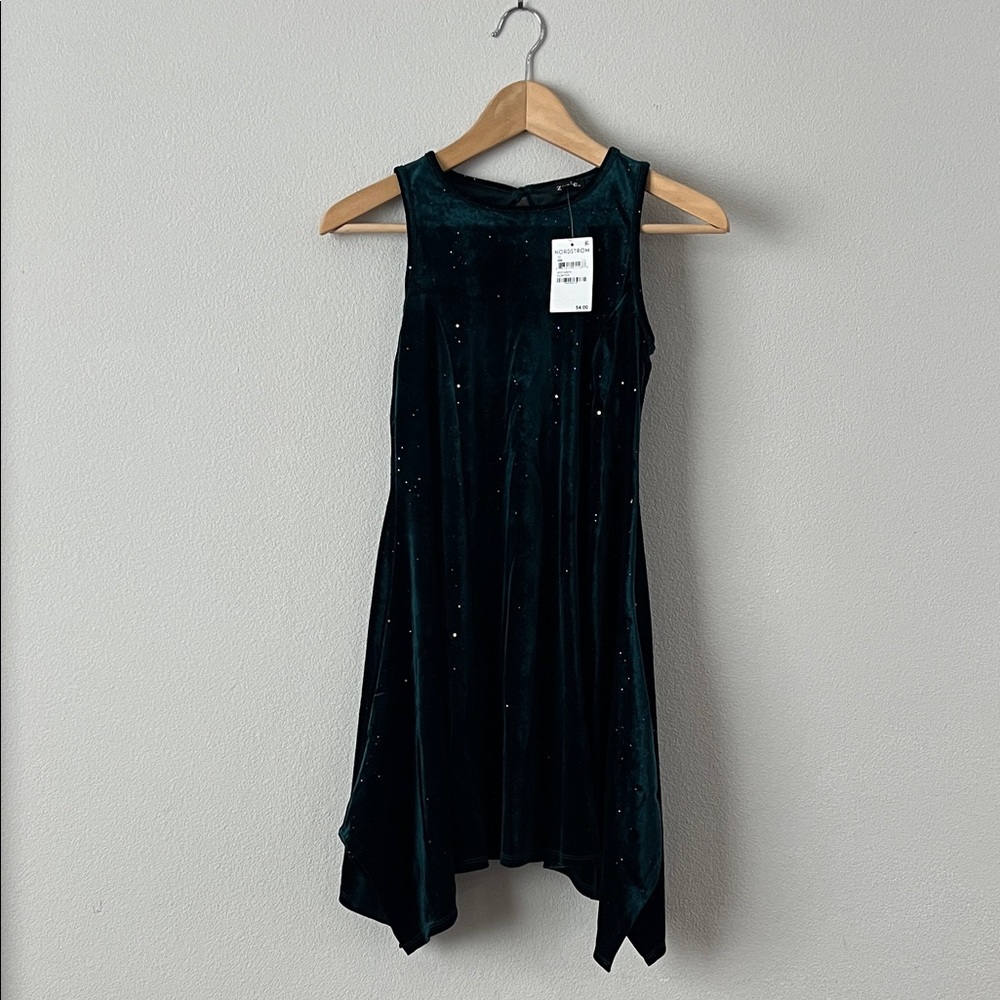 Zunie Nordstrom Girls Velvet Sequins Green Sleeveless Dress Size 12